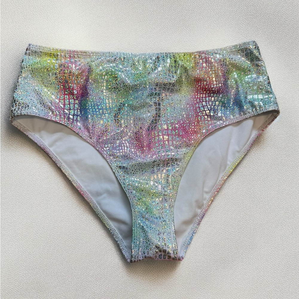 SHEIN High Waist Glittery Pastel Rainbow Holographic Iridescent Bikini Bottom